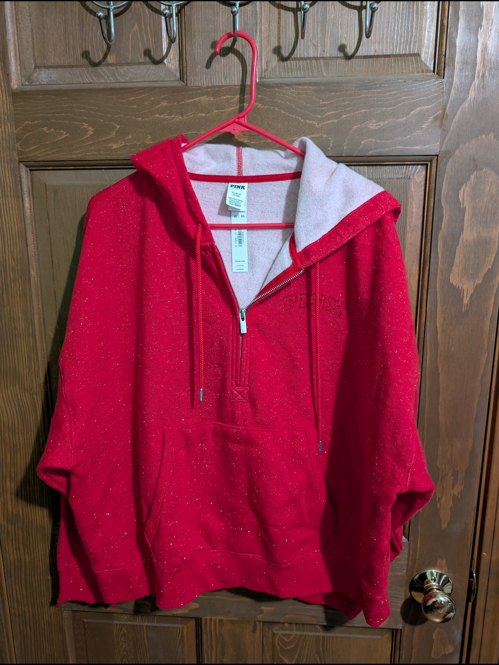New With Tags PINK Victoria's Secret Red Speckled Half-Zip Hoodie